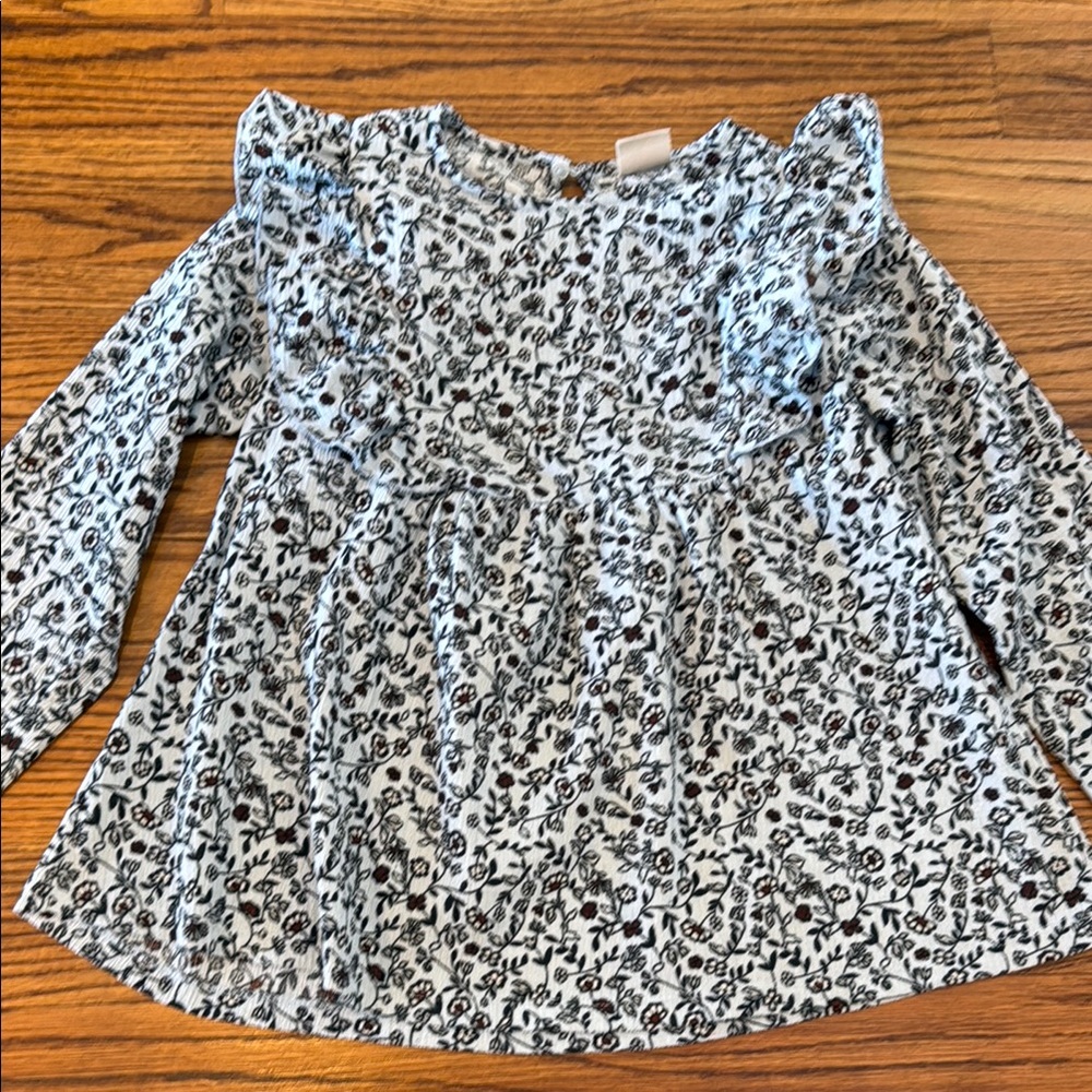 Zara Girls Floral pullover Long Sleeve Top Blue with Frills Sz 11-12